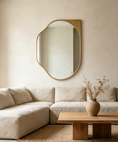 Miroir mural ondulé découpé au laser, décoration d'intérieur vintage antique, miroir suspendu avec chaîne dorée, vente en gros, nouveau miroir en verre et métal pour la beauté