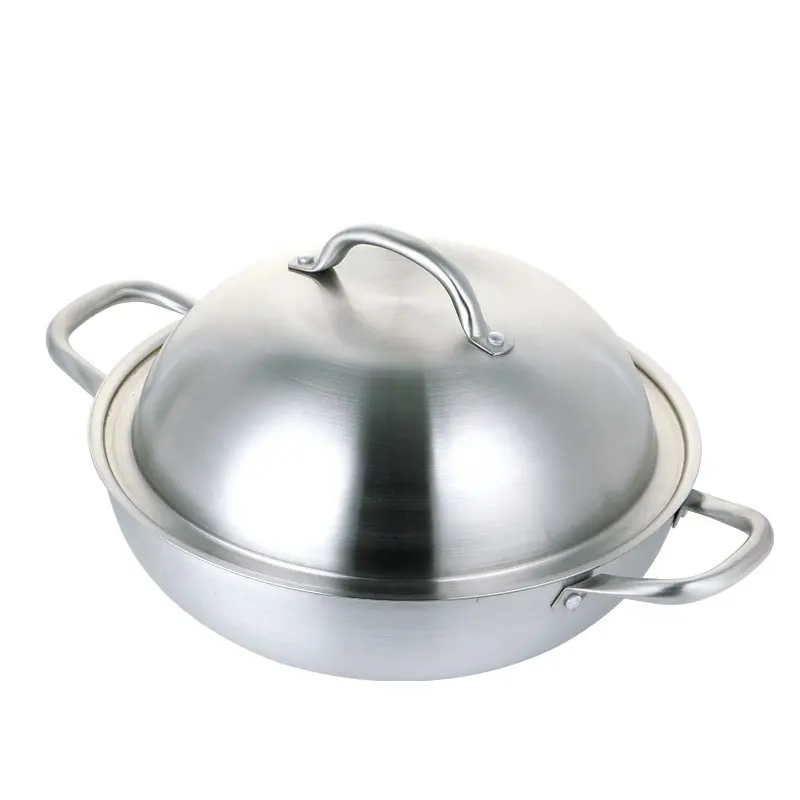 Fábrica Atacado Triply Aço Inoxidável Non Stick Big Matte Wok Pan Com Tampa