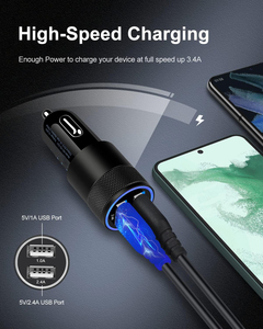 2in1 3.1A <b>USB</b>+<b>USB</b> <b>C</b> Metal Car Charger Aluminum Alloy Steel Gun 15W 18W Car Charger for Mobile Phone Car Charger - Product Image 3