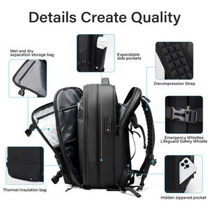 Sac à dos de voyage extensible grande capacité 60L avec serrure TSA, sac à dos pour ordinateur portable 17,3 pouces pour hommes, idéal pour les voyages d'affaires - Product Image 4