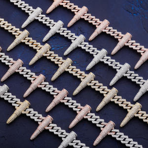 Chaîne cubaine Hip-Hop européenne et américaine de 14 mm avec rivets en forme de balle, collier pour homme entièrement serti de zircone, style Hip-Hop Punk - Product Image 1