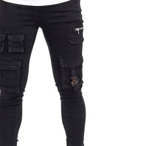 Nouvelle Arrivée Jean Cargo Tactique Noir à Fermeture Éclair et Boucles, Coupe Skinny, Multi-Poches, pour Homme, Style Streetwear - Product Image 2