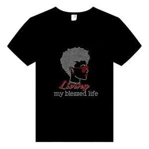 Diseño de Transferencia de Pedrería Termoadhesiva Personalizada con la Frase 'Living My Blessed Life', Motivo Religioso, Pedrería para Planchar en Camisetas - Product Image 5