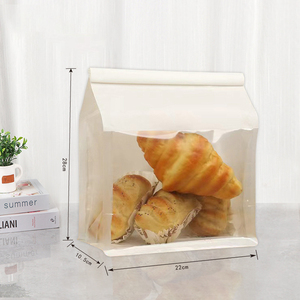 Paquete de pan con ventana transparente y logotipo personalizado, bolsa de papel <span class=keywords><strong>para</strong></span> panadería, Kraft tostadas, <span class=keywords><strong>bolsas</strong></span> de pan con impresión de huecograbado de alimentos blancos - Product Image 1