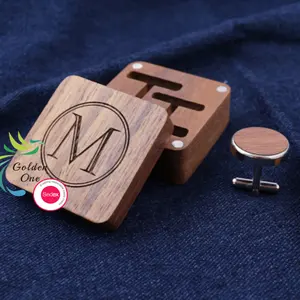 Neuzugang graviertes individuelles Logo luxus Walnuss Aufbewahrung Geschenk hölzerne Manschettknöpfe Holz-Bindungs-Clip-Box