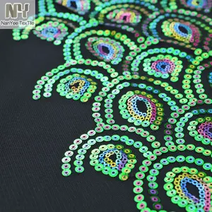 Nanyee Textile Multi Colors Peacock Feather Design Sequin Fabric For Dress
