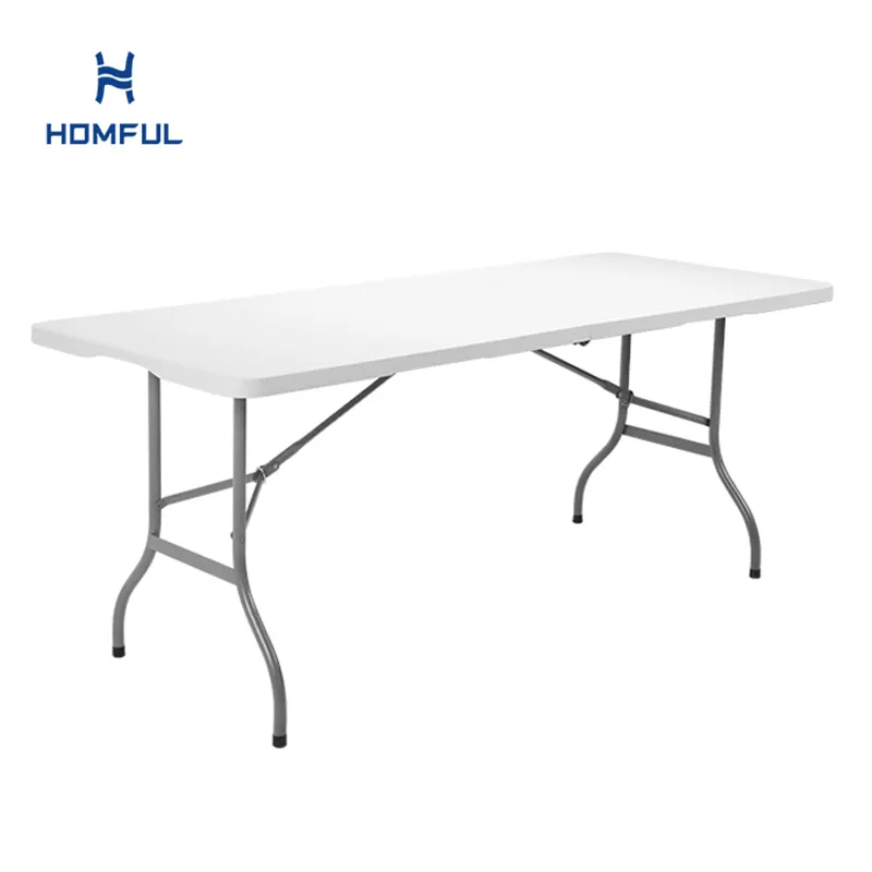 HOMFUL meja lipat persegi panjang putih, meja piknik katering jamuan makan plastik dapat dilipat meja luar ruangan