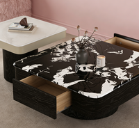 Ensemble de tables basses gigognes multifonctionnelles en bois avec plateau en marbre et tiroir de rangement, design moderne pour salles à manger et salons