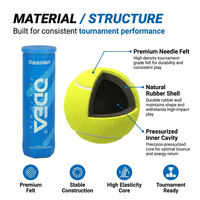Balle de tennis ODEA Odil Tennis Passion certifiée ITF, durable, haute élasticité, résistante aux chocs, pression d'air 90 mm 40 g