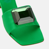 Mules à talons hauts pour femmes, en satin vert, à bout ouvert, ornées de strass, pour soirée, style créateur, à talon épais