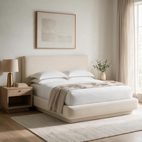 Lit Moderne en Bois Massif avec Panneau Rembourré en Tissu, Taille Personnalisable, Écologique, pour Hôtel et Villa