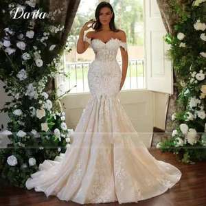 LY-WD0246 abiti da sposa abiti da sposa sirena sposa elegante pizzo a coda di pesce gonna <span class=keywords><strong>senza</strong></span> <span class=keywords><strong>maniche</strong></span> spazzola strascico <span class=keywords><strong>bianco</strong></span> avorio - Product Image 3