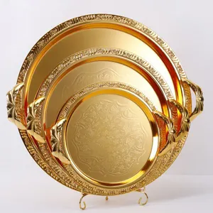 2023 New High Quality Luxury Golden Stainless Steel Round Creative Simple Hotel Wedding tray