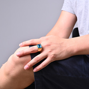 Anillos Cuadrados de Cristal Brillante para Mujer, Chapados en Oro, de Acero Inoxidable con Circonita - Product Image 6