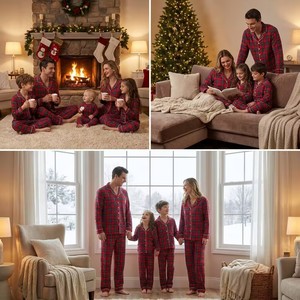 Novo Conjunto de Pijama Xadrez de Manga Longa para Família (Pais e Filhos) na UE e EUA, Roupa de Lazer Respirável para o Inverno, Logotipo Personalizado, OEM, Atacado - Product Image 4