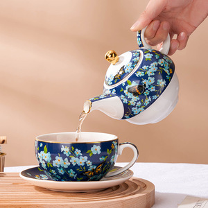 Vintage Flower and Butterfly Tea <b>Set</b> Gold Rim Ceramic Tea for One <b>Teapot</b> and Cup Saucer <b>Set</b> - Product Image 2