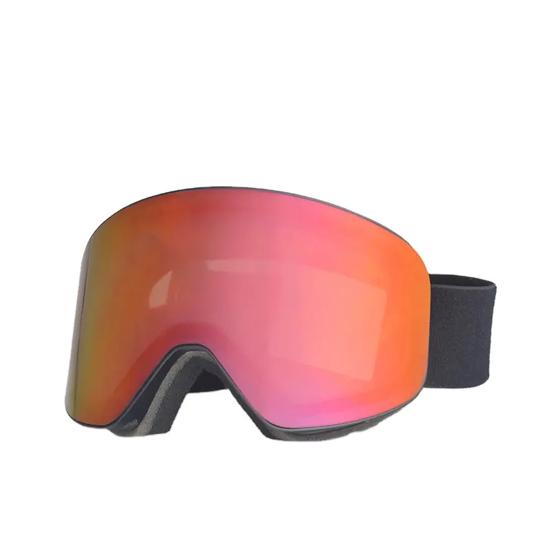 Gafas de esquí con correa de cuero, lentes de esquí con logotipo de goma, venta al por mayor de fábrica