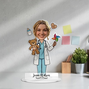 Figura de Acrílico Personalizada OEM/ODM, Recuerdo de Pediatra, Caricatura, Retrato, Placa de Identificación Personalizada para Escritorio, Dibujo Animado en Acrílico - Product Image 3