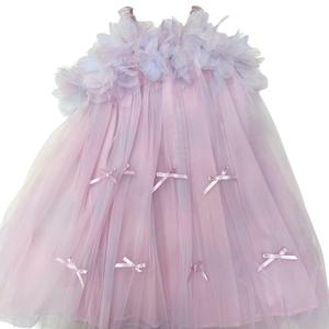 Vestido de Princesa de Tul Ombré para Niñas, Escote con Pétalos 3D, Lazo Grande, Floral Rosa, Verano, Hasta la Rodilla, Fiesta, ODM, Línea A, Transpirable - Product Image 5