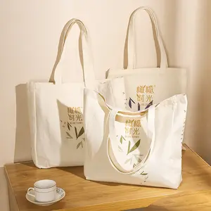 Custom Logo Design Cotton Bag: Black White, Pink Natural Color Canvas Tote Bag with Custom Printed Logo and Zipper/