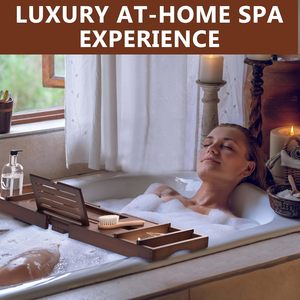 Accesorios de baño extensibles de <span class=keywords><strong>madera</strong></span>, <span class=keywords><strong>bandeja</strong></span> Caddy para <span class=keywords><strong>bañera</strong></span> de teca, <span class=keywords><strong>bandeja</strong></span> plegable para mesa de baño con soporte para libro y copa de vino - Product Image 5