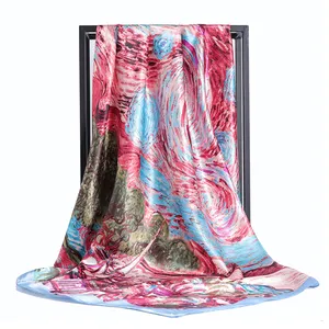 many different pattern printed summer women head scarf fashion printing new satin material silk scarf for hair