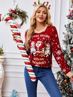 Soldes d'usine : Nouveau pull jacquard en acrylique à manches longues, style slim, pour femme, motif neige de Noël, coupe standard