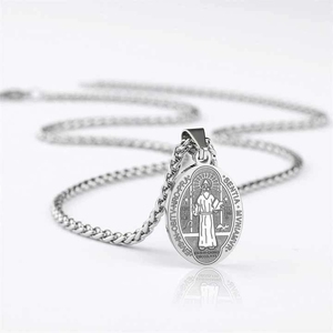 Collana con Medaglia Ovale di Padre Benedetto in Acciaio Inossidabile, Stile Vintage - Product Image 5