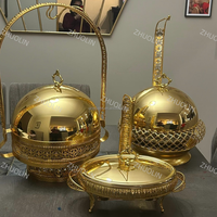 Réchaud à papillon de luxe en or 8L 4.5L avec couvercle rond suspendu en verre et à charnière Fournitures pour buffet de traiteur d'hôtel et de restaurant