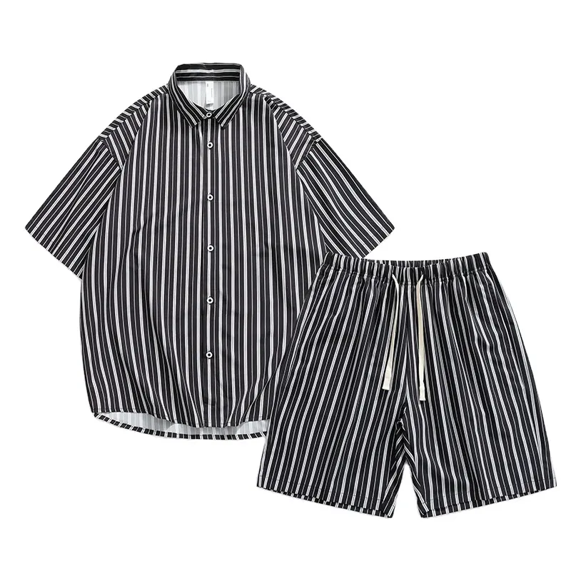 Wholesale 2023 Summer Cheap Cotton Custom Printed Beach clothes for men Short Sleeve Two Pieces Men'S Hawaiian Shirt Set