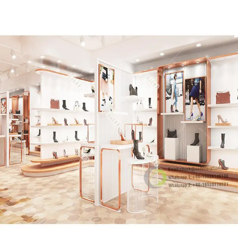 Exhibición de ventana de boutique de zapatos y bolsos de gama alta, tienda de zapatos portátil, muebles, estante de exhibición de zapatos