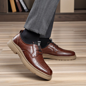 Chaussures habillées pour hommes en cuir, style Oxford, bout rond, doublure en peluche, semelle en caoutchouc isolante, pour le bureau et la carrière - Product Image 3