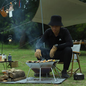 Parrilla portátil plegable de acero inoxidable, estufa de carbón para exteriores, hoguera para acampar para 3-4 personas con rejilla. - Product Image 5
