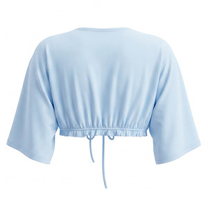 Viviblook Q26TP061 Camiseta de verano con cordones, informal, de color liso, con cordones, de manga corta, para mujer - Product Image 5