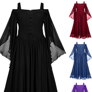 Robe midi d'été Renaissance pour femmes Cottagecore Sleeveless Sweetheart Lace Up Dress - Product Image 1