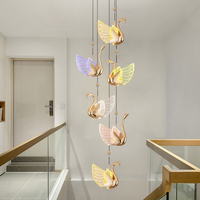 Lustre Cygne Scintillant Décoration Chambre à Coucher Motif Relevable/Labable Luminaires Suspendus Ailes Dorées Rose Ambre Lampe LED 5 Ans