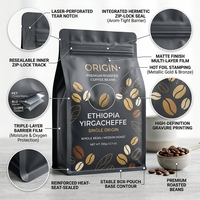 Bolsa de Fondo Plano para Café con Relieve, Grado Alimenticio, 150g-1000g, Superficie Mate, Válvula de Aire, Cierre Superior con Cremallera, Resistente al Calor para Granos de Café