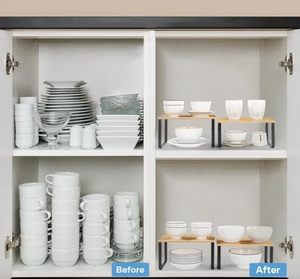 Ensemble de 4 étagères de rangement pour armoire <span class=keywords><strong>en</strong></span> bois naturel, écologiques et de qualité alimentaire, <span class=keywords><strong>en</strong></span> bambou naturel pour comptoir de cuisine - Product Image 4