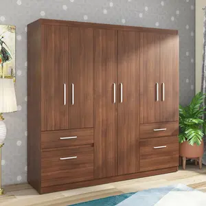 Modern Design Walnut Rigato Grand 6 Door Wardrobe with Dual Drawers for Living Room with Lowest Price