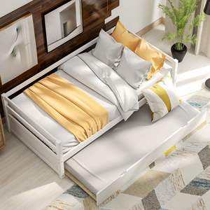 DB Luxury Twin Size <b>Trundle</b> <b>Bed</b> Frame <b>With</b> Storage Modern <b>Wood</b> Upholstered Foam Mattress White - Product Image 5