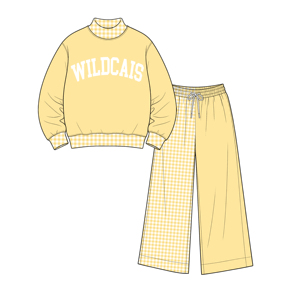 XY0717 Set 2 Pezzi Personalizzato <span class=keywords><strong>per</strong></span> Bambine: Felpa con Inserti a Quadretti e <span class=keywords><strong>Pantaloni</strong></span> <span class=keywords><strong>Larghi</strong></span> con Coulisse - Product Image 5