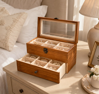 Boîte de rangement multifonctionnelle pour sachets de thé en bois avec fenêtre en acrylique, 2 étages, 14 compartiments, grande capacité, porte-sachets de thé