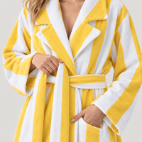 Peignoir de bain rayé en tissu éponge épais Softextiles, 100% coton, col châle, séchage rapide, peignoir épais en coton peigné