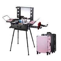 Trousse de maquillage de studio extensible avec étui de Train de maquillage lumineux Offre Spéciale organisateurs de maquillage professionnels en aluminium étui de vanité de mode