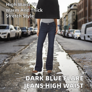 Leggings pour femmes en coton 100% bleu foncé, taille haute, coupe bootcut, extensibles, style streetwear, vêtements décontractés - Product Image 2