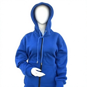 Sudadera con capucha corta de algodón polar azul real para mujer, antiarrugas, con cremallera, logotipo personalizado, boutique, marca privada, moda al por mayor - Product Image 1