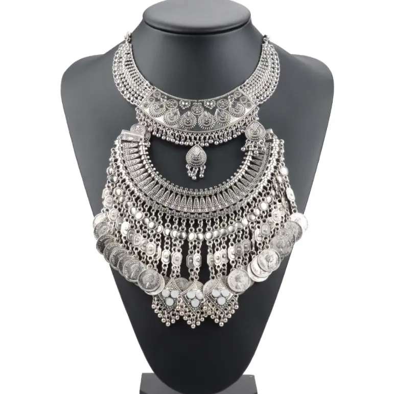 ZQA413 Kalung Logam Paduan Wanita, Kualitas Tinggi Mode Berat Besar Perhiasan Aloi Vintage Kalung Chunky Kalung Koin untuk Wanita