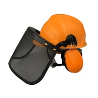 FS3009 Chapeau de sécurité cache-oreilles visière de protection faciale Combinaison de protection de jardin en trois pièces Masque de protection de tonte Ensemble de casque de journalisation