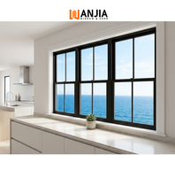 Ventana Corredera Vertical de Aluminio con Marco Negro y Doble Acristalamiento con Rejilla