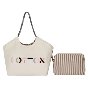 Bolsa de playa reutilizable con logotipo personalizado, bolsa de compras de lona de algodón con asa, impresa con logotipo personalizado. - Product Image 6